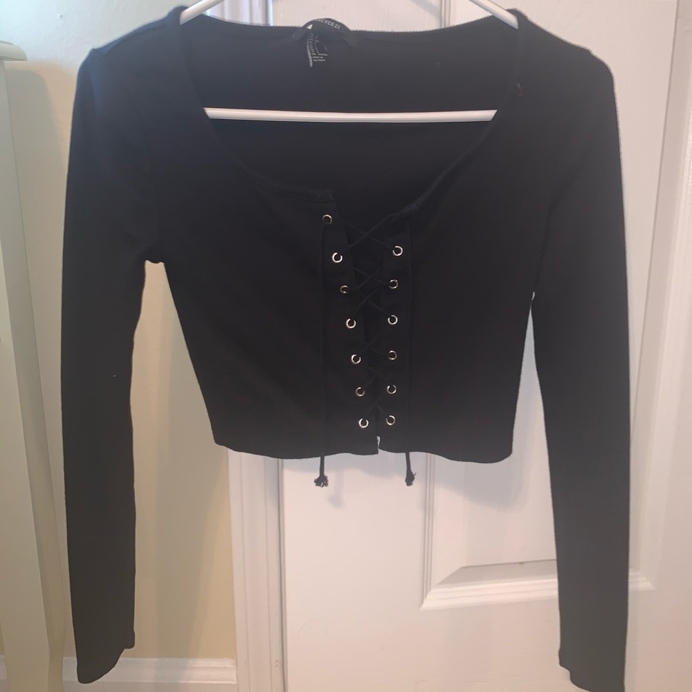 Black lace up crop top